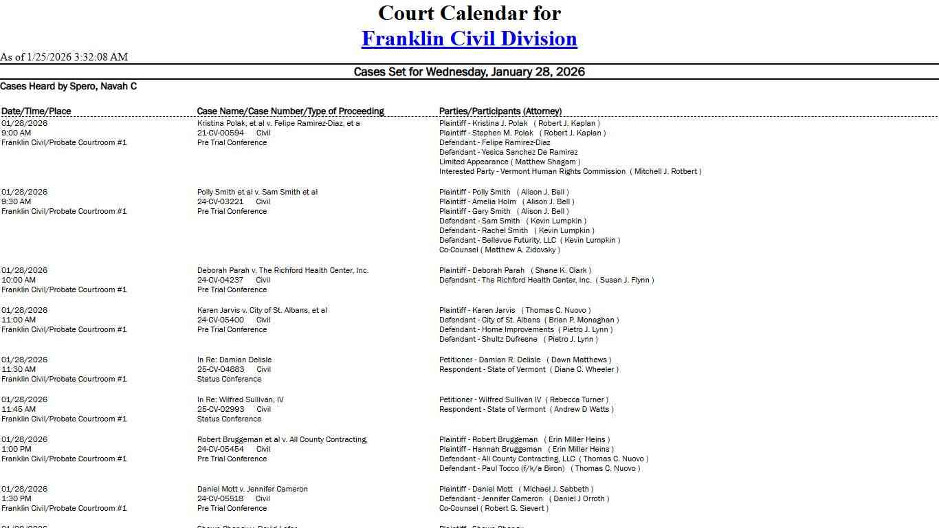 Franklin Civil Division Calendar