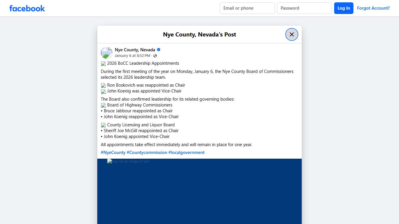 📢 2026 BoCC Leadership Appointments... - Nye County, Nevada Facebook